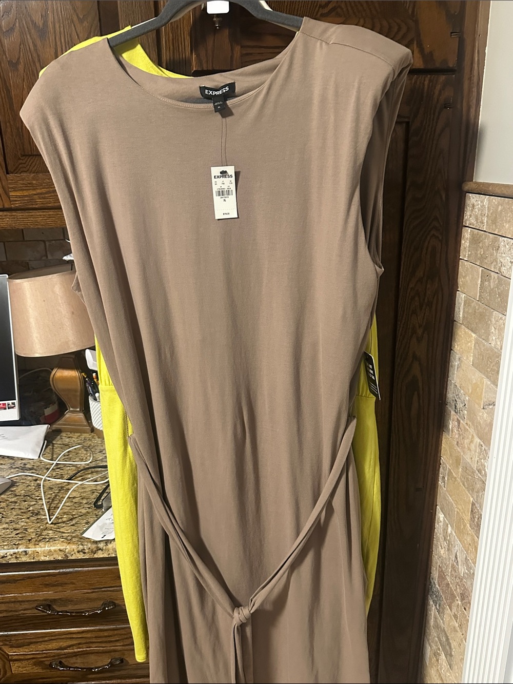 Express Taupe Sleeveless Midi Dress with Tie Waist